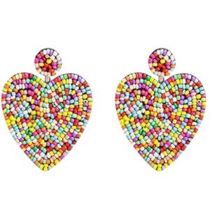 Heart Seed Beaded Boutique Earrings Multi Colored NEW